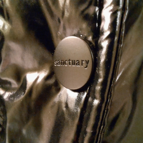 SANCTUARY Down Shearling Puffer High Shine Black Jacket Coat Sherpa Feather M - Picture 7 of 10